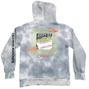 Maruchan‎ Send Noods Tie Dye Hoodie Mens Large Grey White Graphic Ramen Pullover
